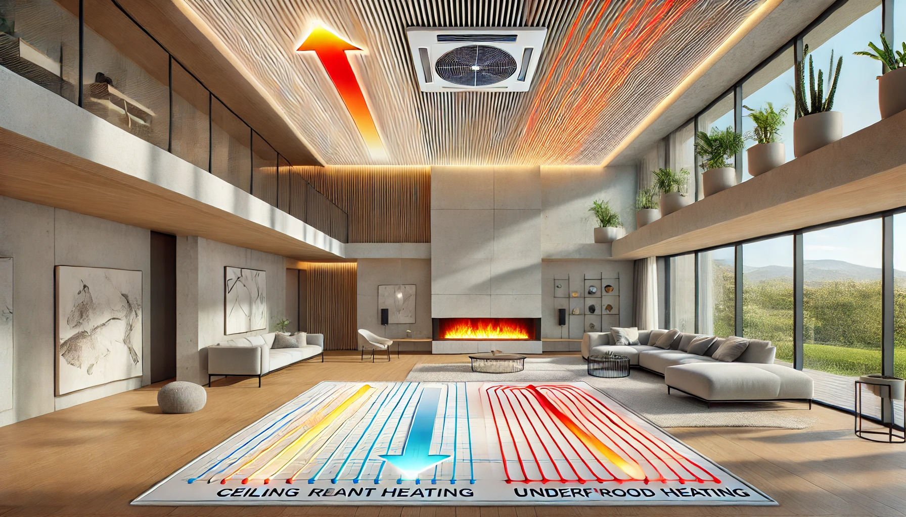 Comparison: ceiling heating vs. underfloor heating